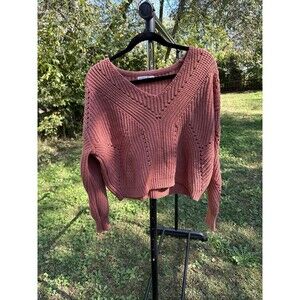 Moon & Madison long sleeve sweater womens medium sage green crop waist